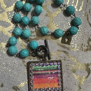 Turquoise Beaded Necklace with Colorful Pendant